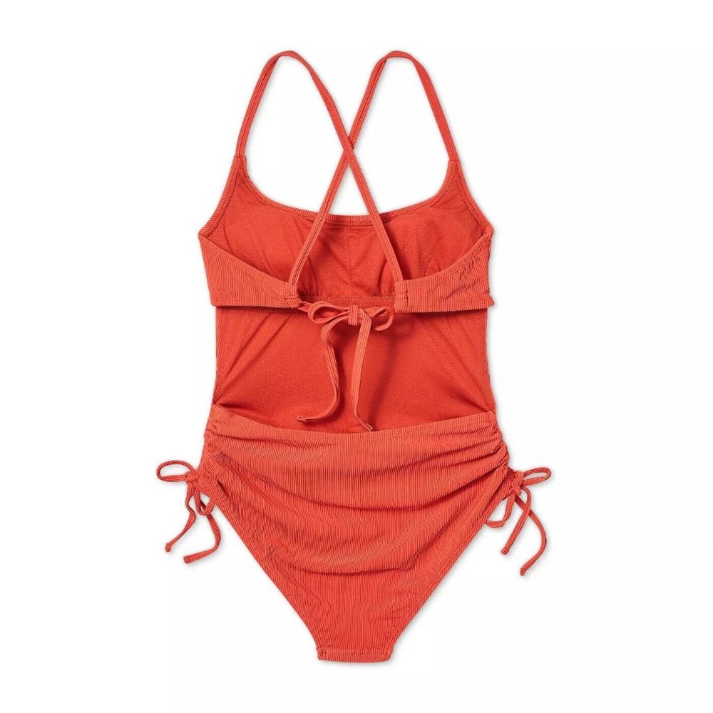 Juniors' Ribbed Side-Cinch One Piece Swimsuit - Xhilaration Size S - Picture 7 of 7